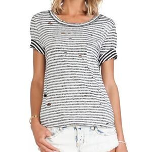 Free People Black and White Striped Short Sleeve Tee